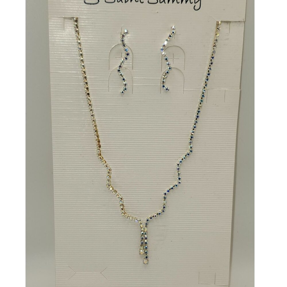 Saint Sammy Austrian Crystal Necklace/Earrings Wavy Iridescent Prom or Wedding